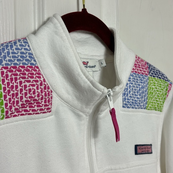 Vineyard Vines white 1/4 zip Classic Patchwork Shoulder Shep Shirt size Large - Picture 10 of 12